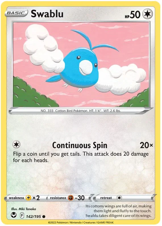 Swablu 142/195 Common Pokemon Card (SWSH Silver Tempest)
