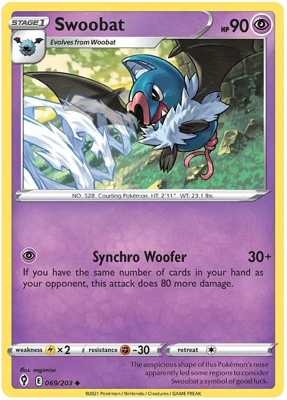 Swoobat 069/203 Uncommon Reverse Holo Pokemon Card (SWSH Evolving Skies)
