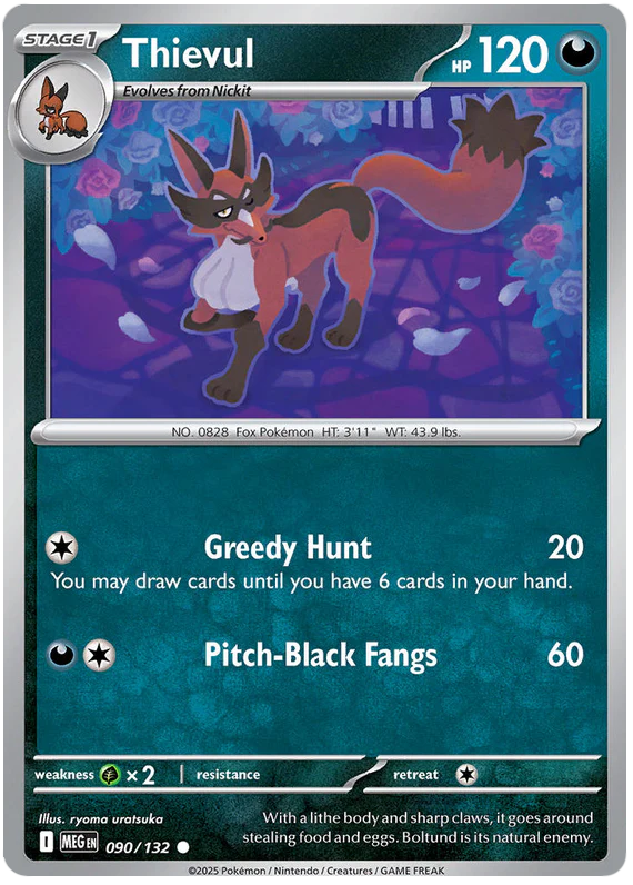 Thievul 090/132 Common Pokemon Card (Mega Evolution Base Set ME01)