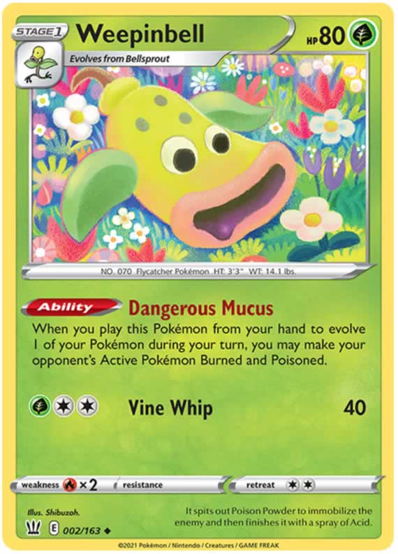 Weepinbell 002/163 Uncommon Reverse Holo Pokemon Card (Battle Styles)