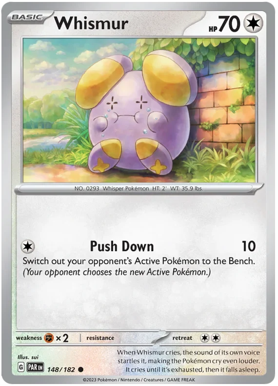 Whismur 148/182 Common Reverse Holo Pokemon Card (SV04 Paradox Rift)