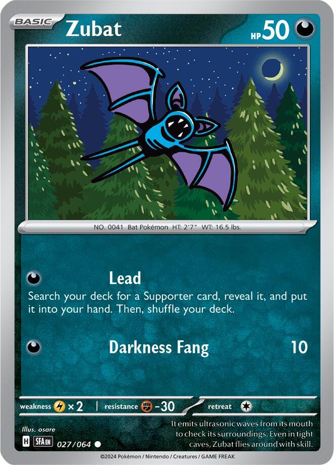 Zubat 027/064 Common Reverse Holo Pokemon Card (SV Shrouded Fable)